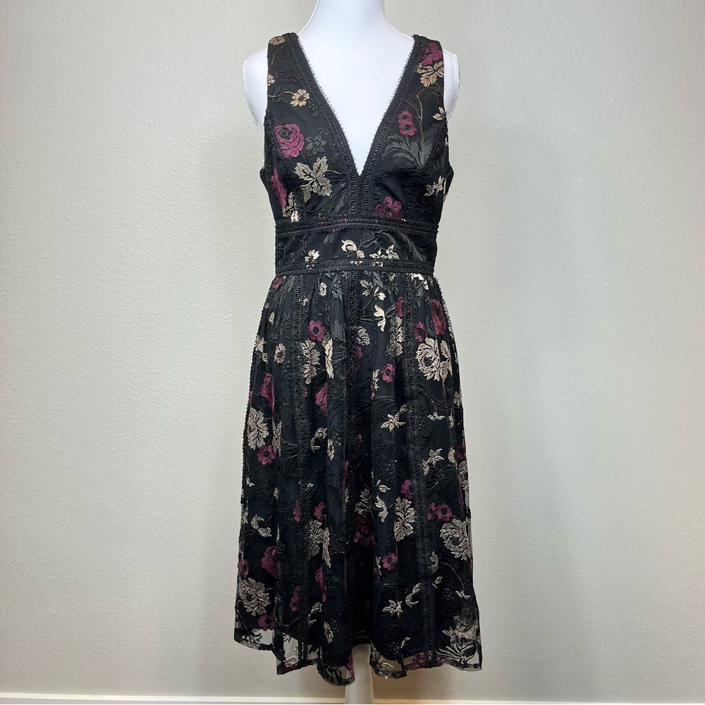 Harlyn Womens Embroidered Floral Dress Small Cottagecore Boho Black Whimsigoth‎
